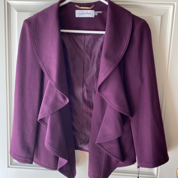 NWT Plum Purple Flyaway Open Front Blazer Calvin Klein Sz 6 - Picture 2 of 7